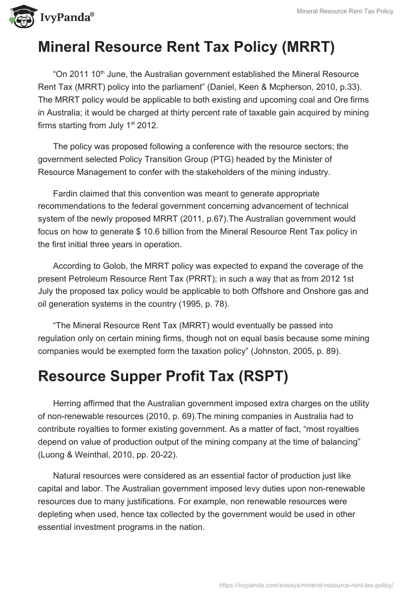 Mineral Resource Rent Tax Policy. Page 2