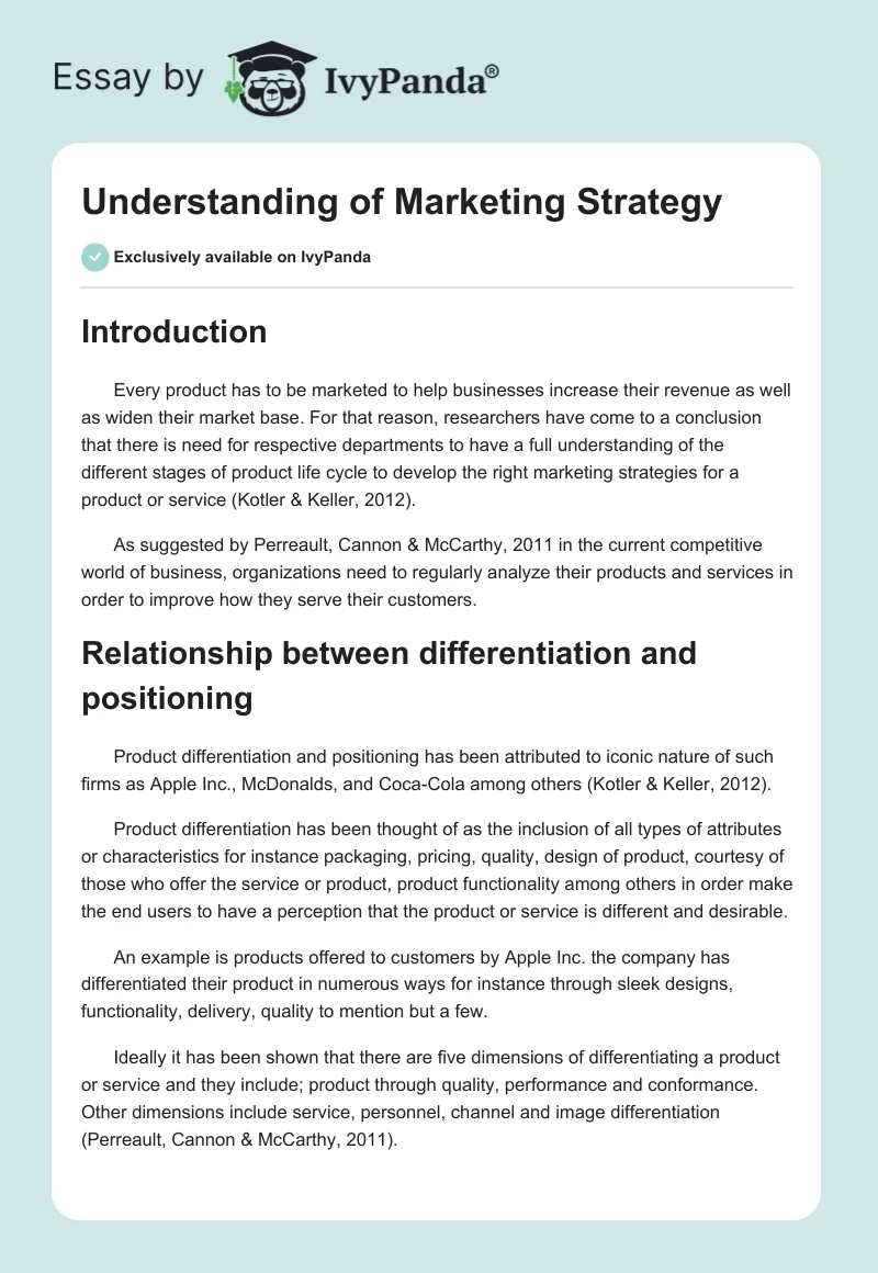 Understanding of Marketing Strategy. Page 1