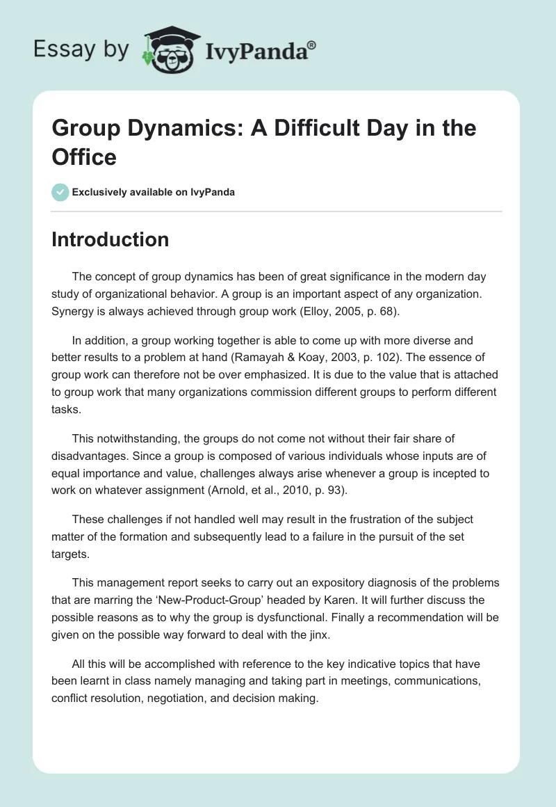 Group Dynamics: A Difficult Day in the Office. Page 1