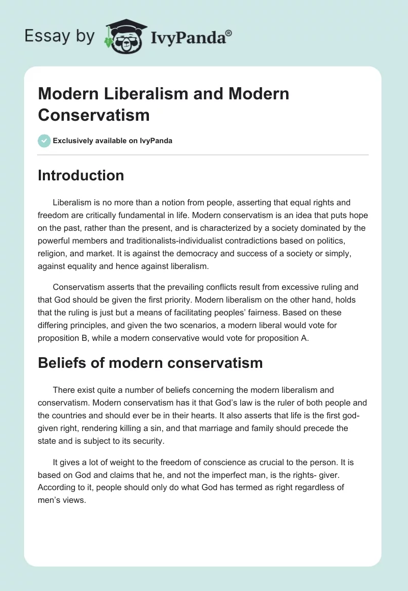 Modern Liberalism and Modern Conservatism. Page 1