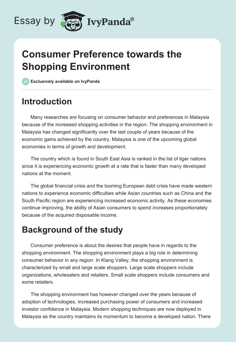 Consumer Preference Towards the Shopping Environment. Page 1