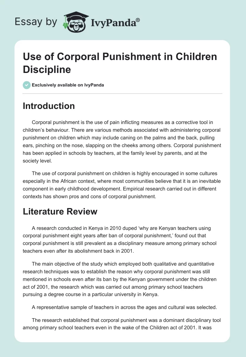 Use of Corporal Punishment in Children Discipline. Page 1