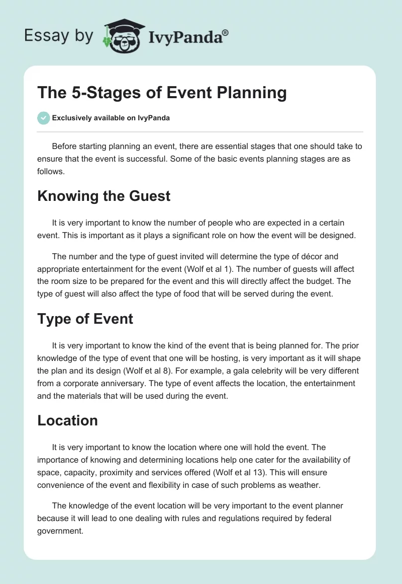 The 5-Stages of Event Planning. Page 1