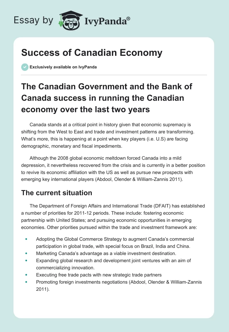 Success of Canadian Economy. Page 1