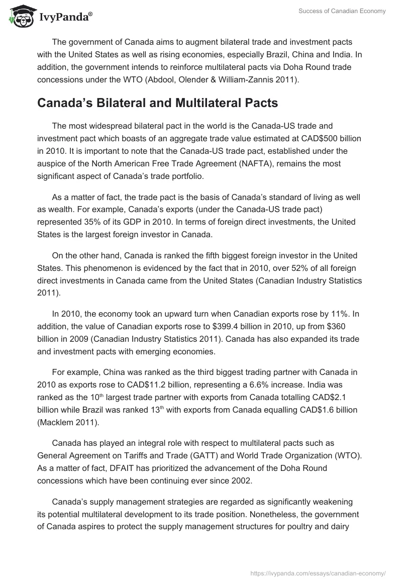 Success of Canadian Economy. Page 2