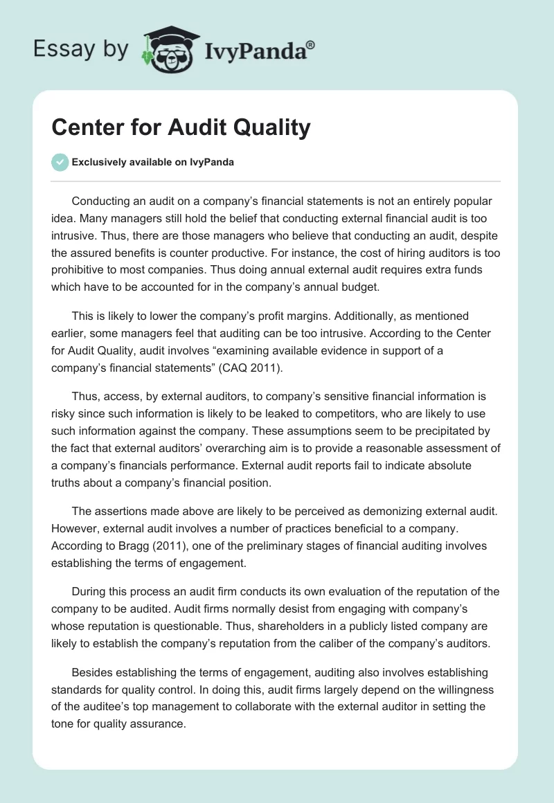 Center for Audit Quality. Page 1