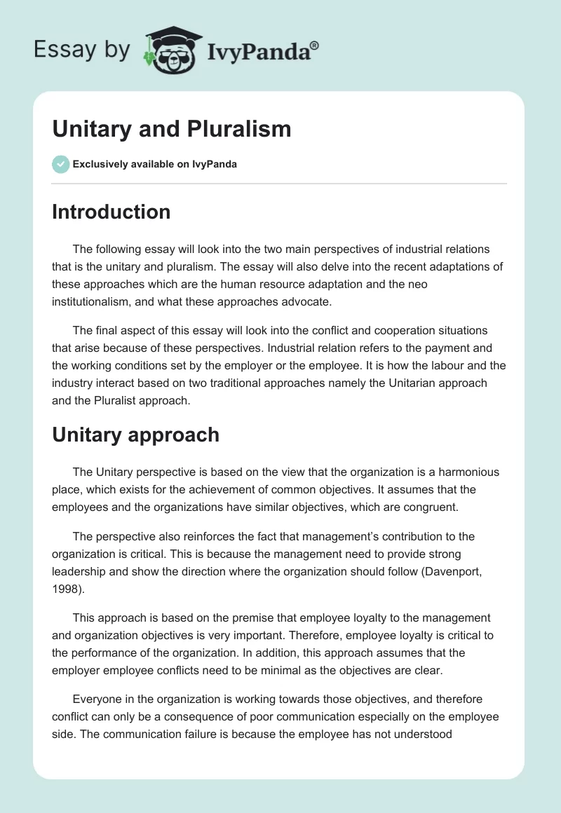 Unitary and Pluralism. Page 1