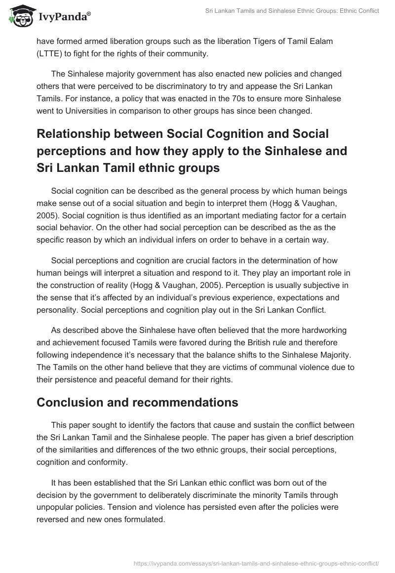 Sri Lankan Tamils and Sinhalese Ethnic Groups: Ethnic Conflict. Page 4
