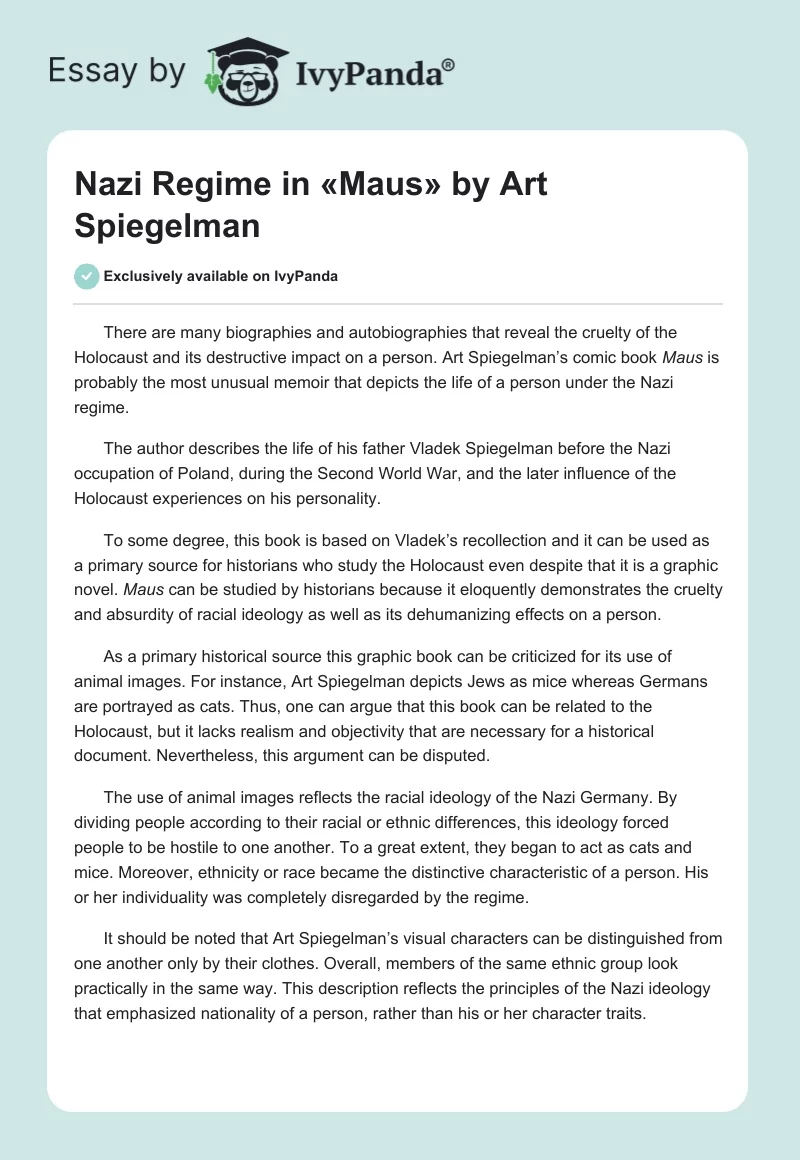 Nazi Regime in «Maus» by Art Spiegelman. Page 1