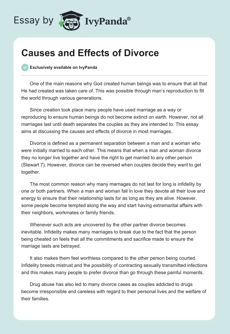 expository essay on causes of divorce in our society