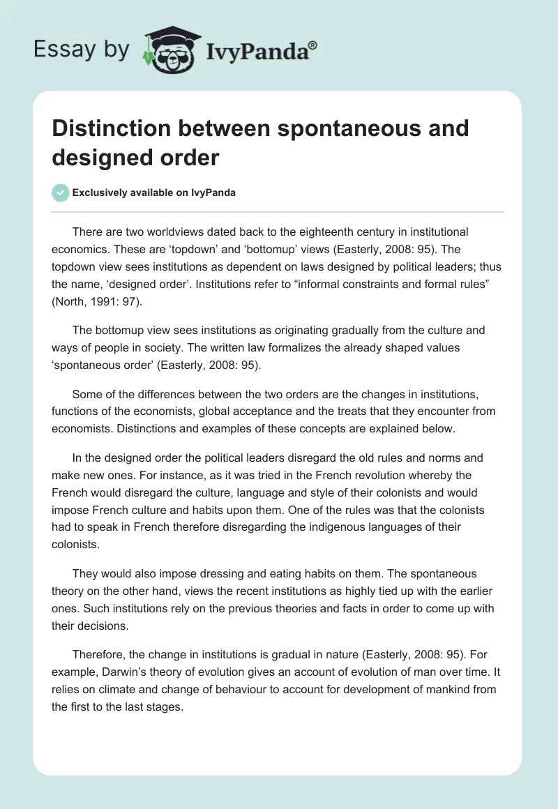 Distinction between spontaneous and designed order. Page 1