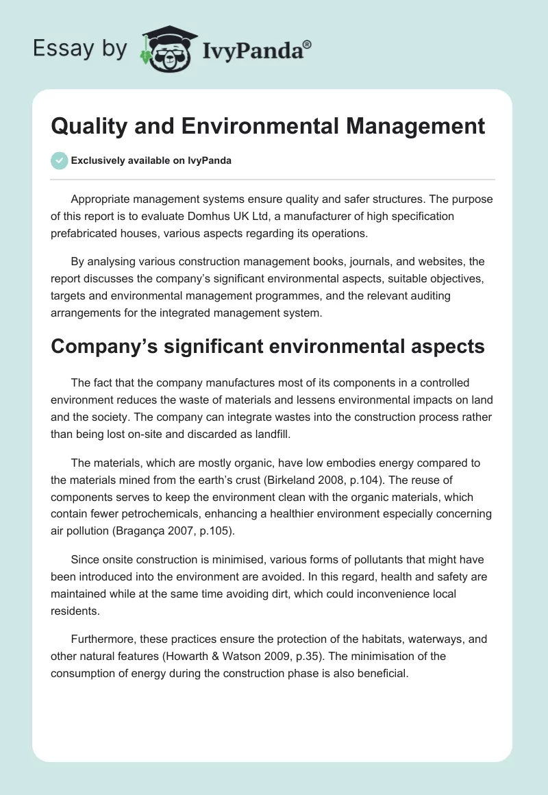 Quality and Environmental Management. Page 1