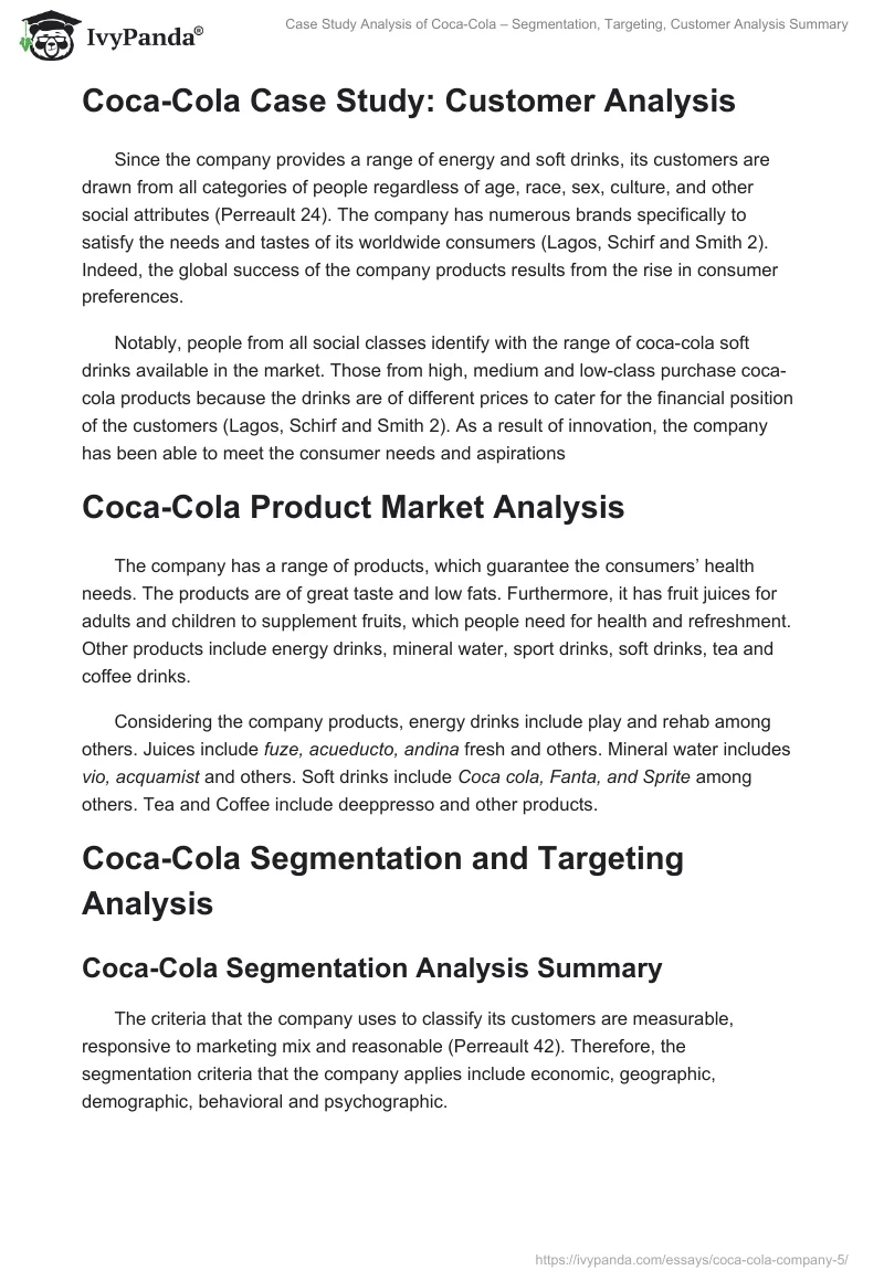 Case Study Analysis of Coca-Cola – Segmentation, Targeting, Customer Analysis Summary. Page 2
