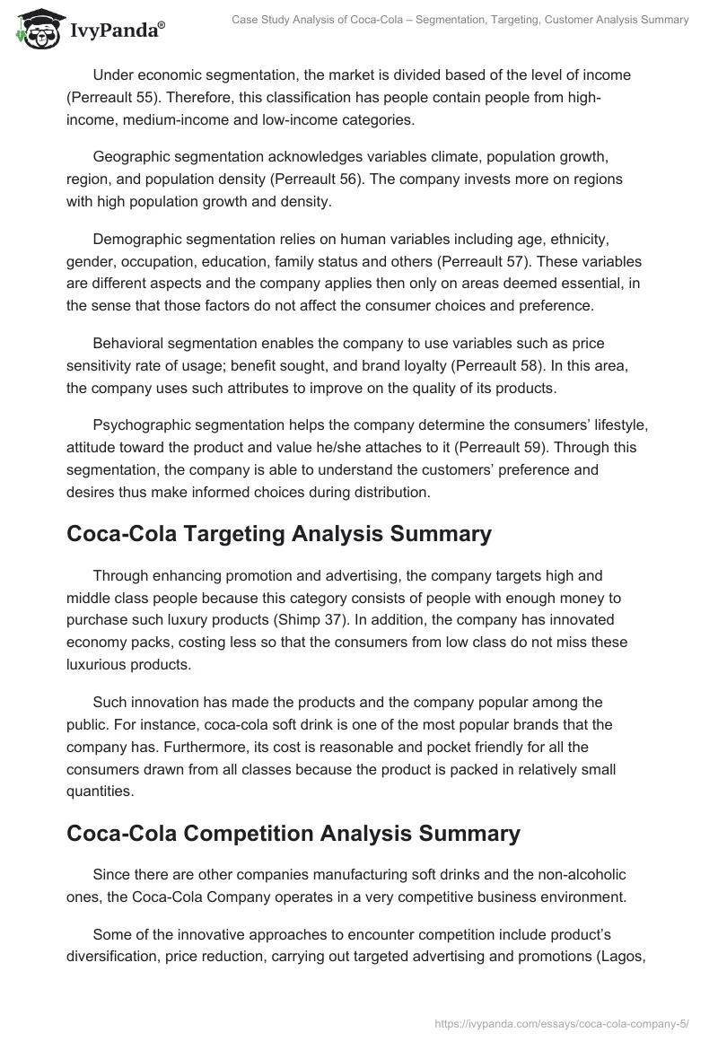 Case Study Analysis of Coca-Cola – Segmentation, Targeting, Customer Analysis Summary. Page 3