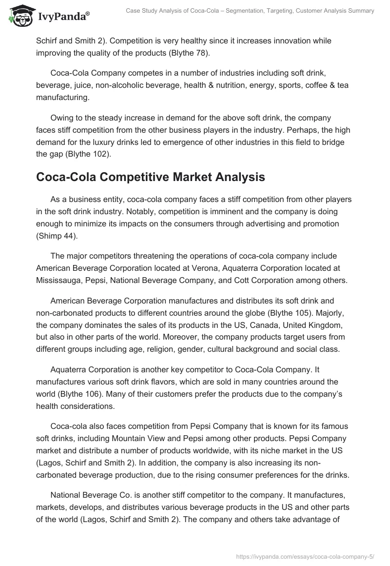 Case Study Analysis of Coca-Cola – Segmentation, Targeting, Customer Analysis Summary. Page 4