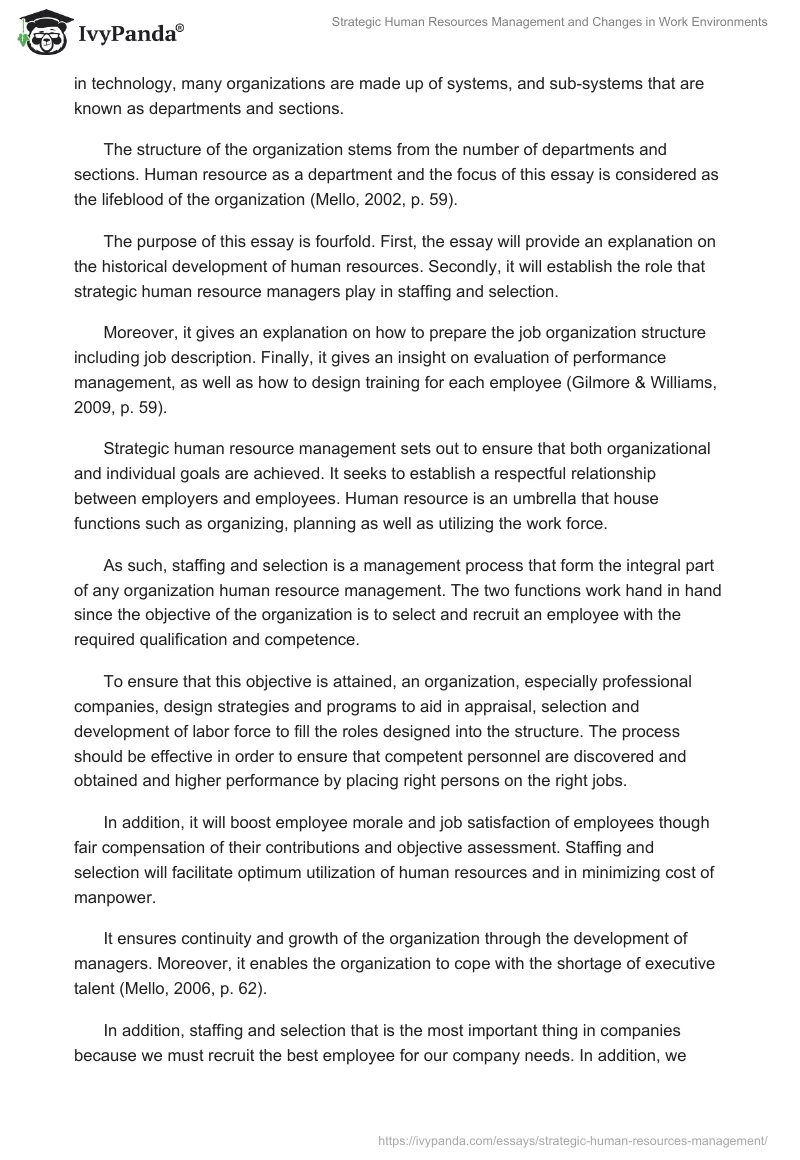 Strategic Human Resources Management and Changes in Work Environments. Page 2