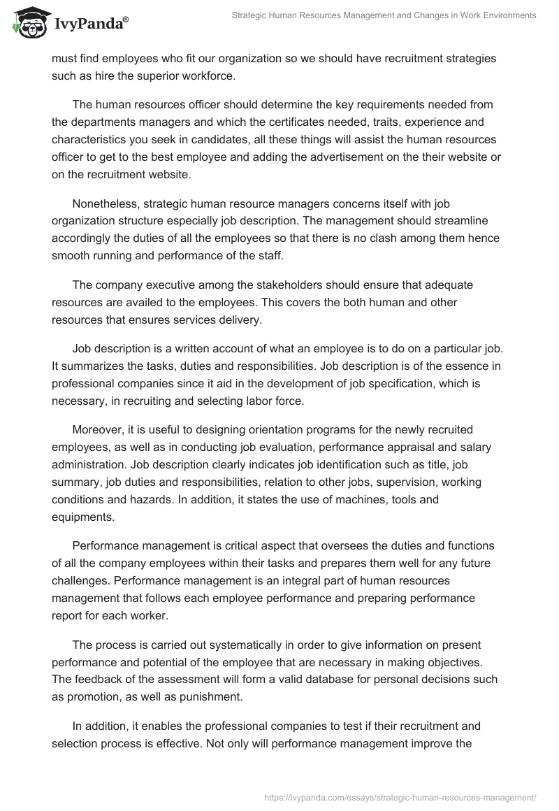 Strategic Human Resources Management and Changes in Work Environments. Page 3