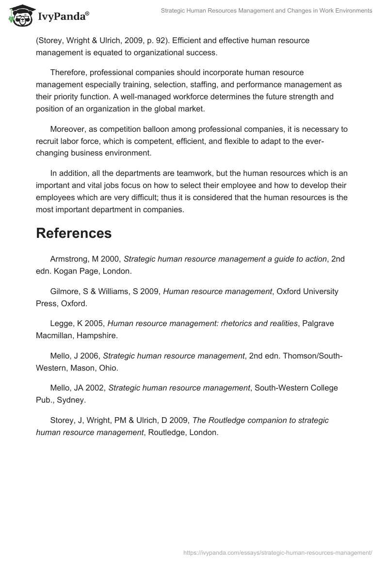 Strategic Human Resources Management and Changes in Work Environments. Page 5