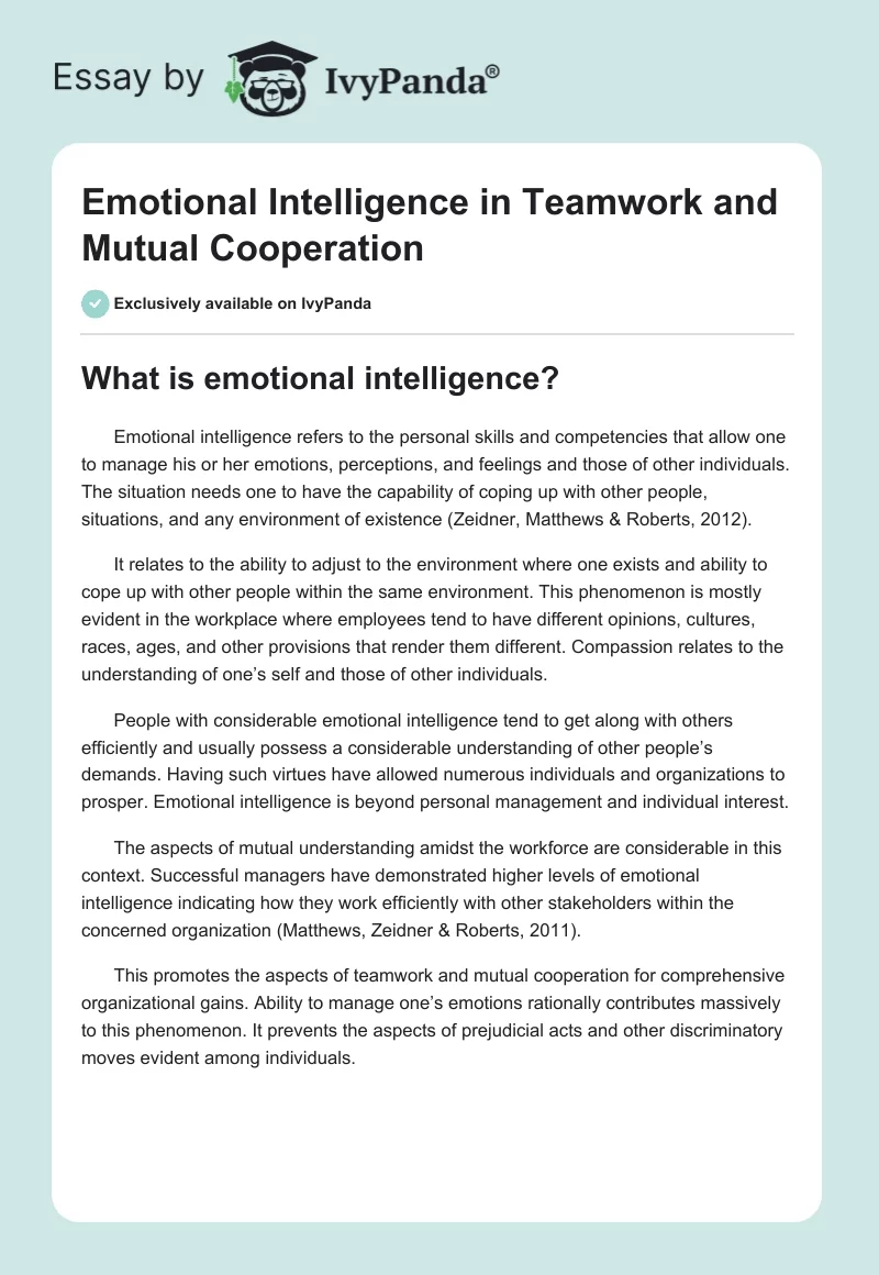 Emotional Intelligence in Teamwork and Mutual Cooperation. Page 1