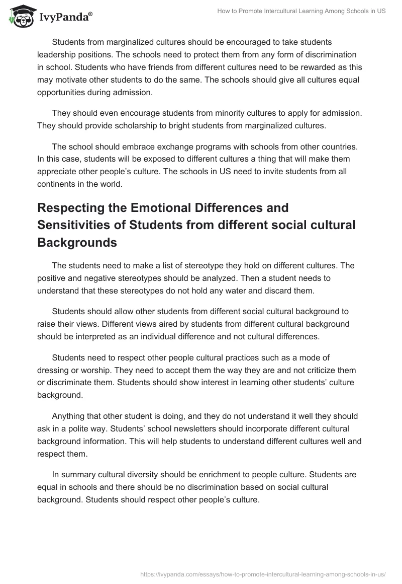 How to Promote Intercultural Learning Among Schools in US. Page 2