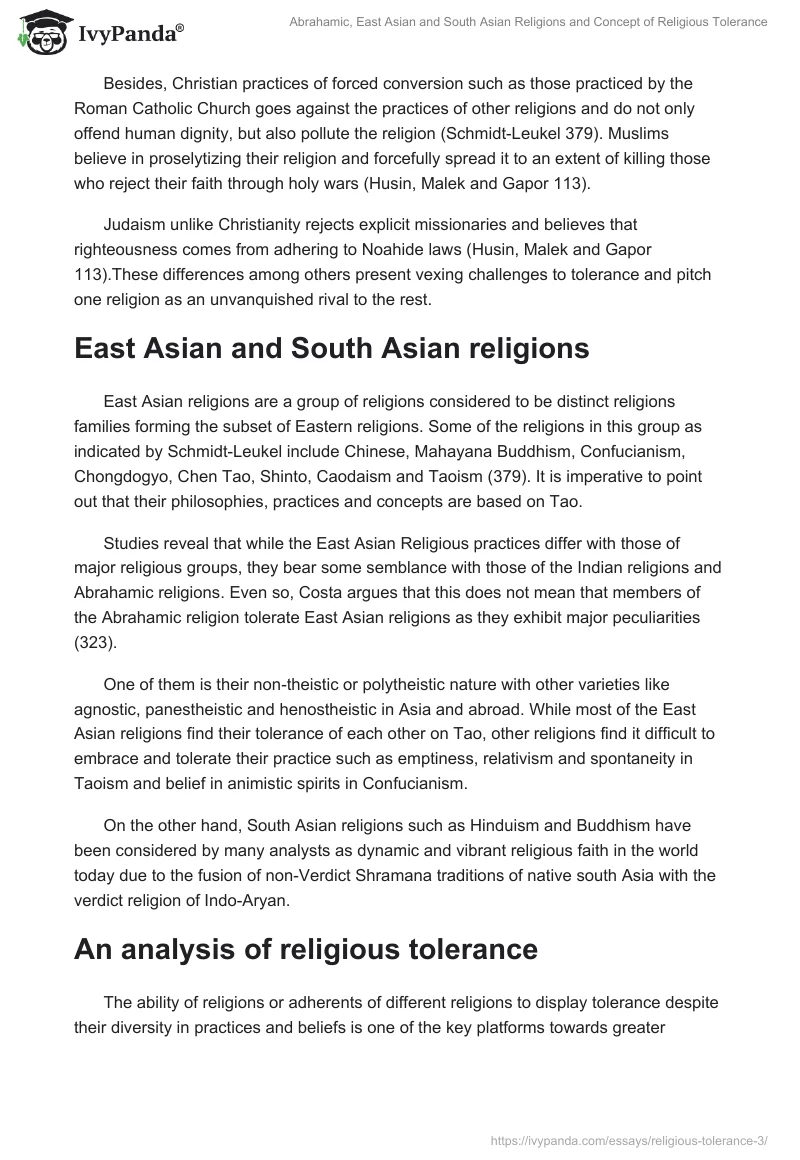 Abrahamic, East Asian and South Asian Religions and Concept of Religious Tolerance. Page 3