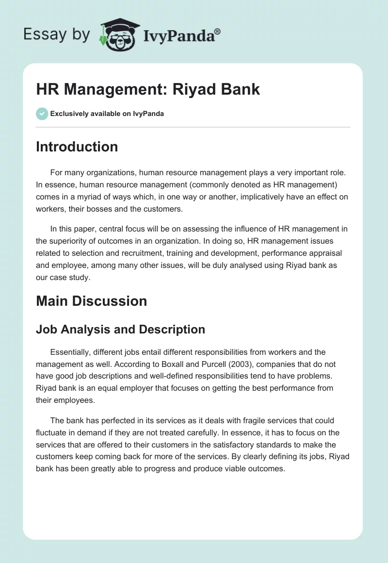 HR Management: Riyad Bank. Page 1