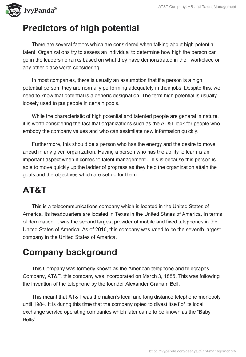 AT&T Company: HR and Talent Management. Page 4
