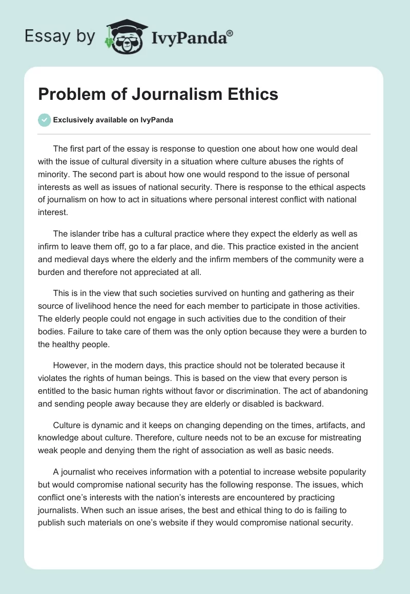 Problem of Journalism Ethics. Page 1