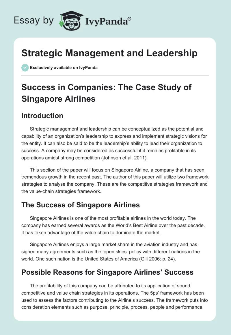 Strategic Management and Leadership. Page 1