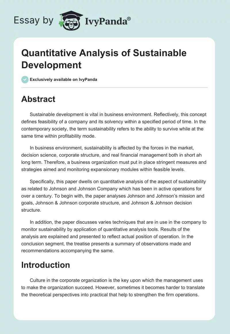Quantitative Analysis of Sustainable Development. Page 1