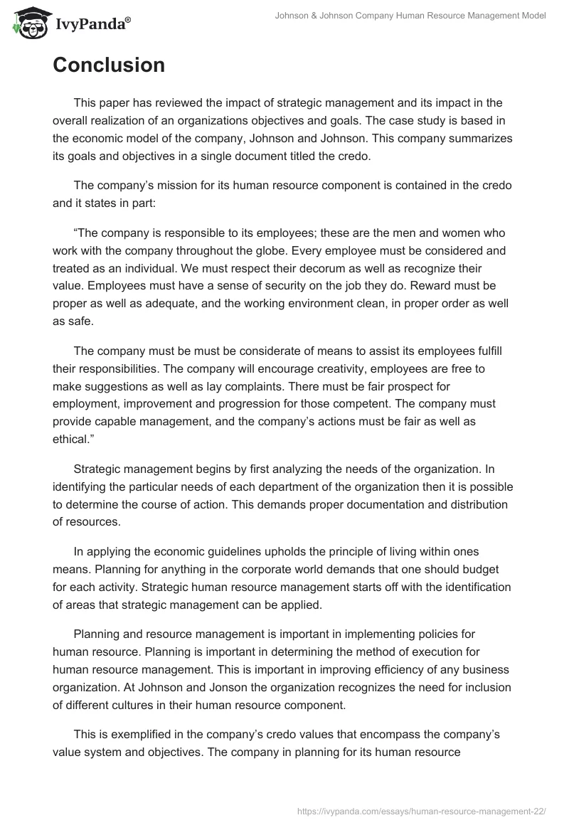 Johnson & Johnson Company Human Resource Management Model. Page 5