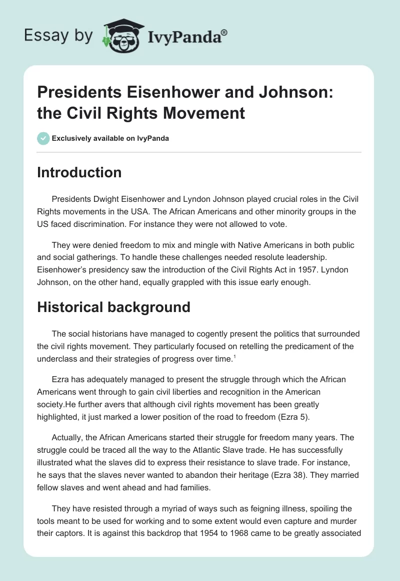 Presidents Eisenhower and Johnson: the Civil Rights Movement. Page 1
