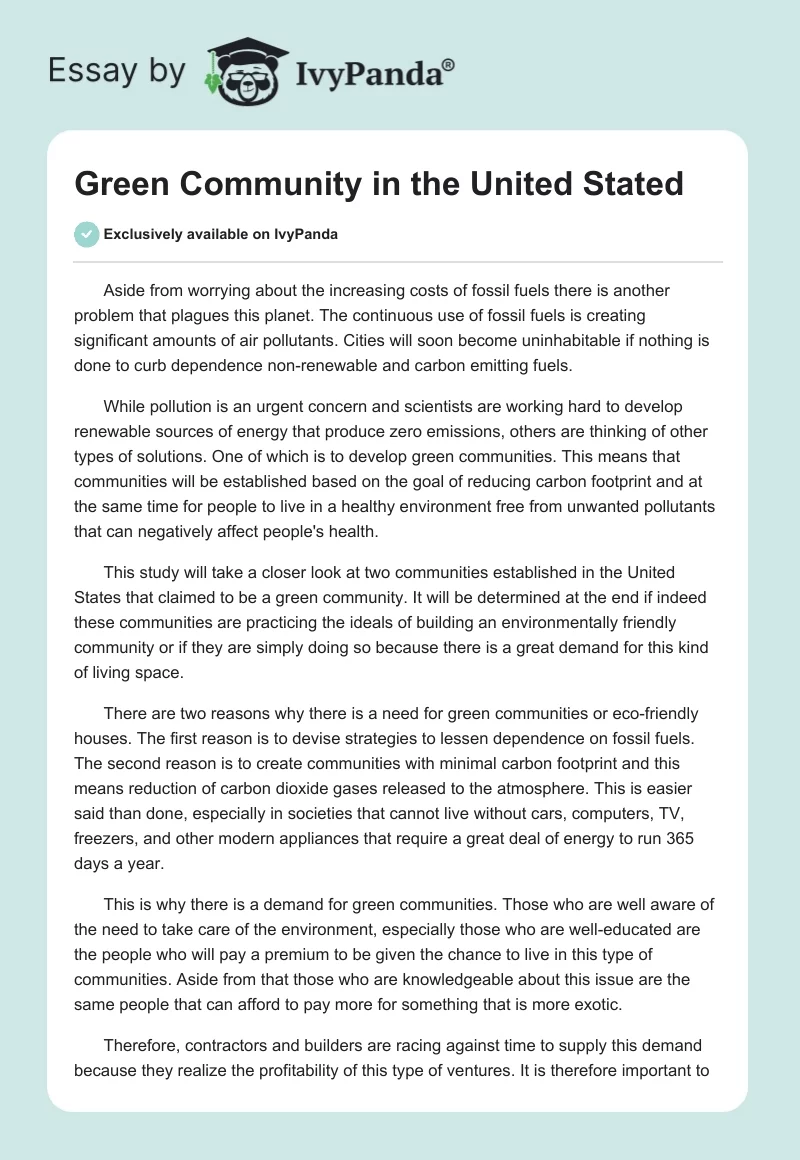 Green Community in the United Stated. Page 1