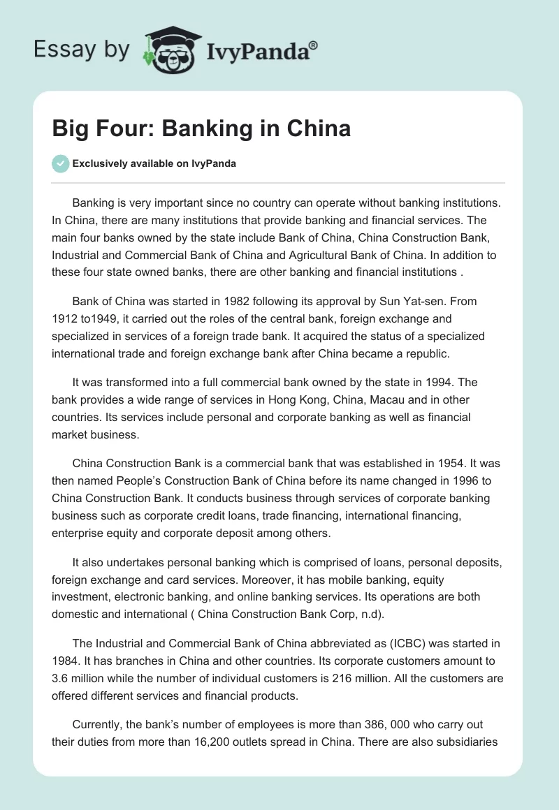 Big Four: Banking in China. Page 1