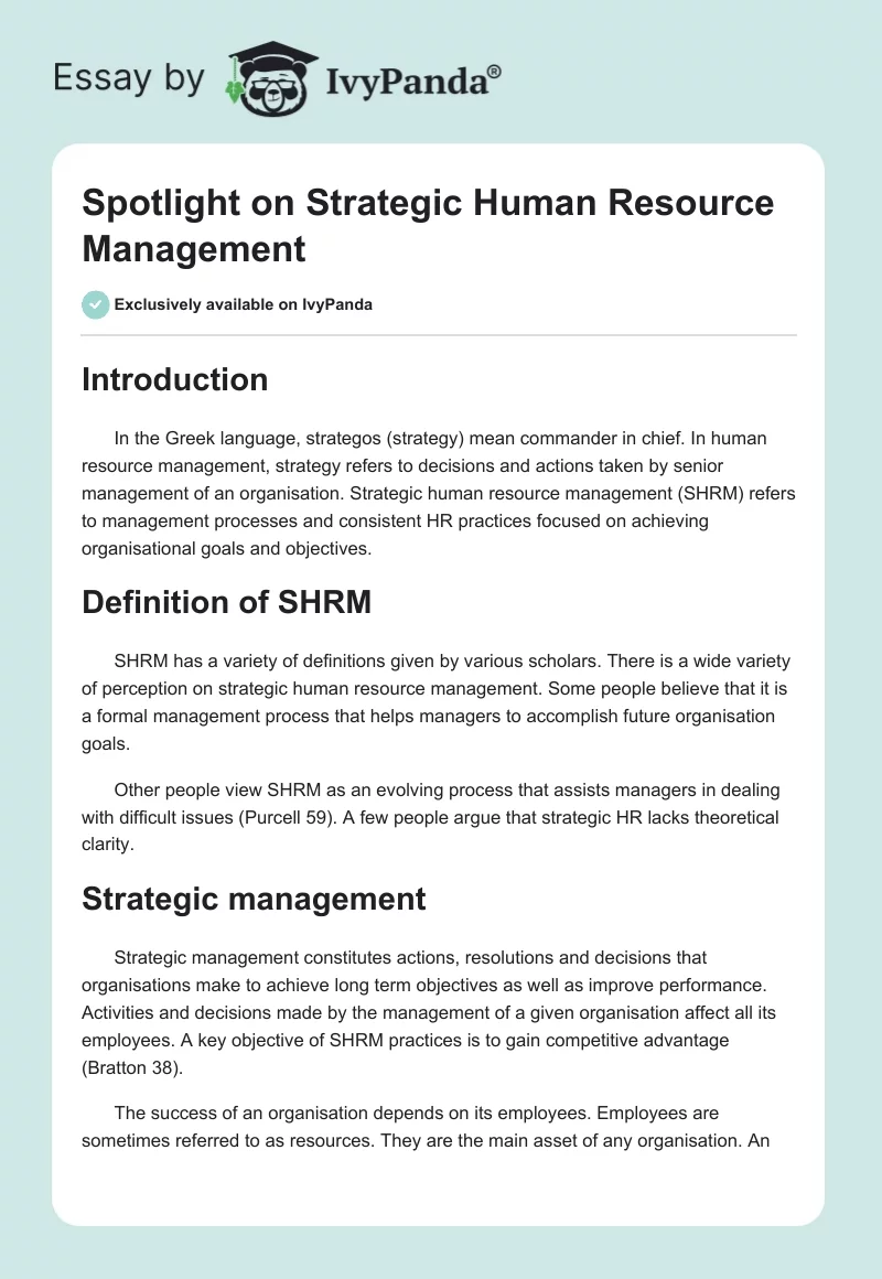 Spotlight on Strategic Human Resource Management. Page 1