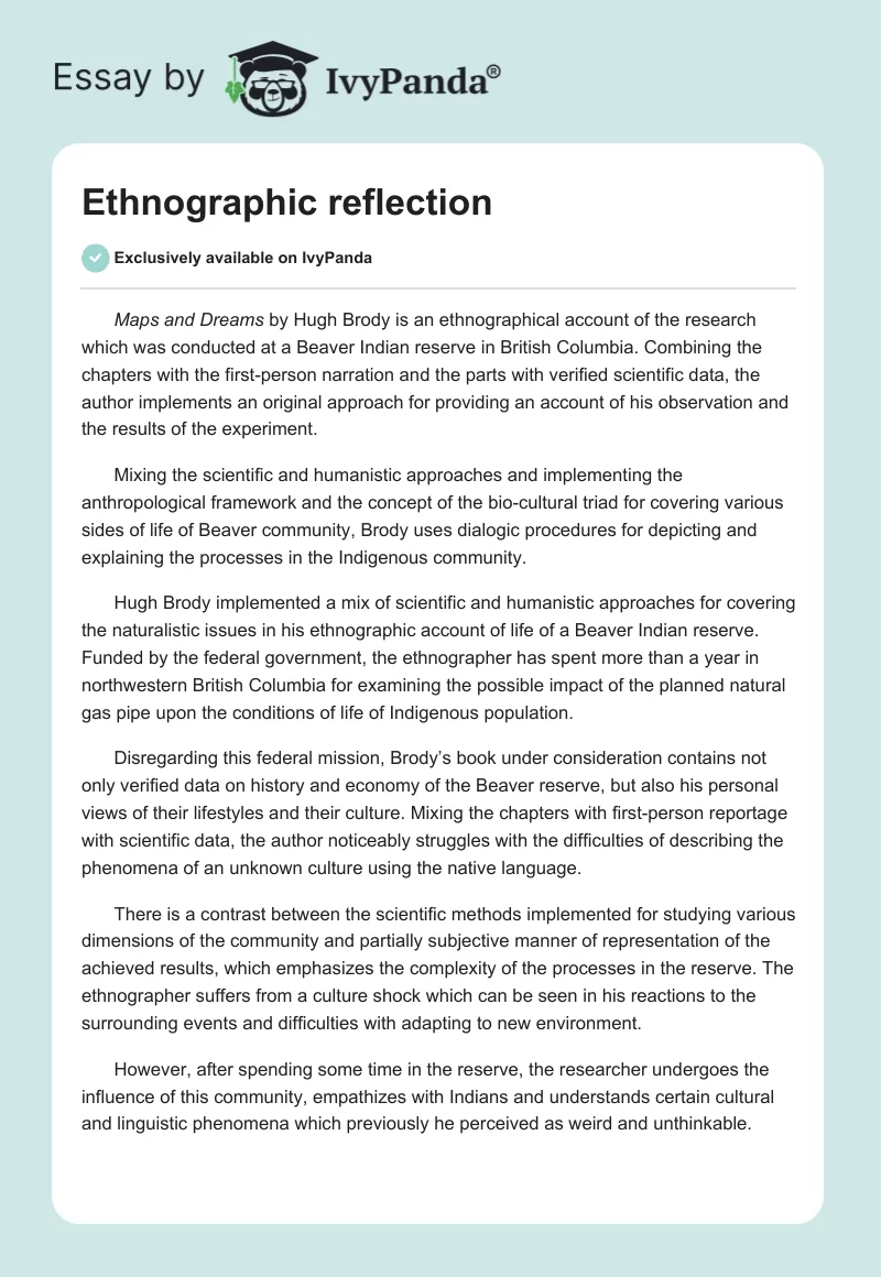 Ethnographic reflection. Page 1