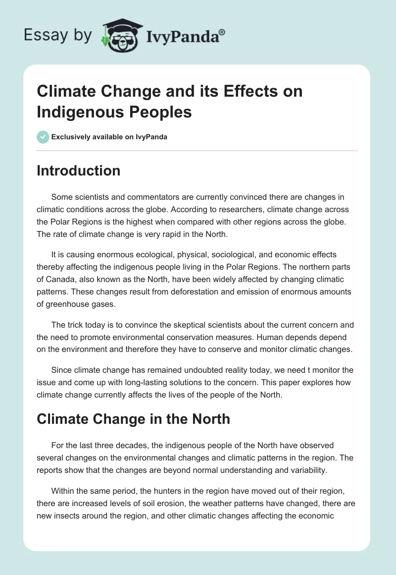Climate Change and Its Effects on Indigenous Peoples. Page 1