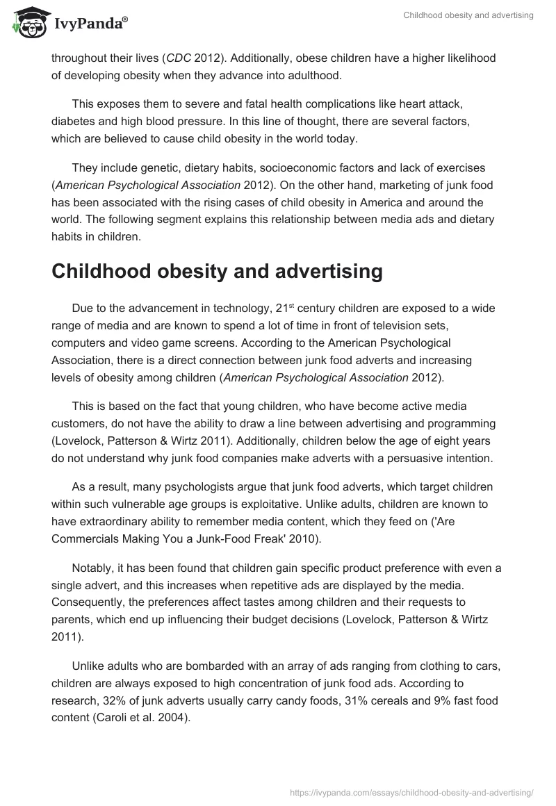 Childhood Obesity and Advertising. Page 2