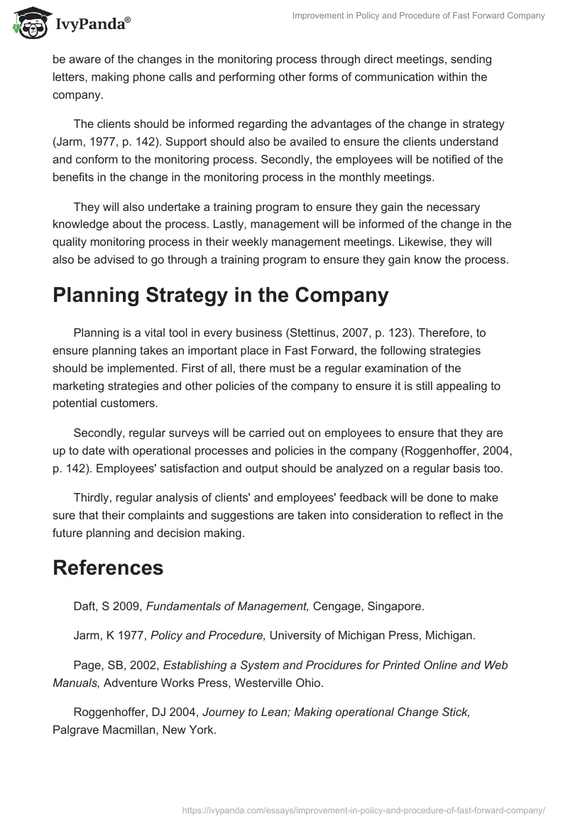 Improvement in Policy and Procedure of Fast Forward Company. Page 4