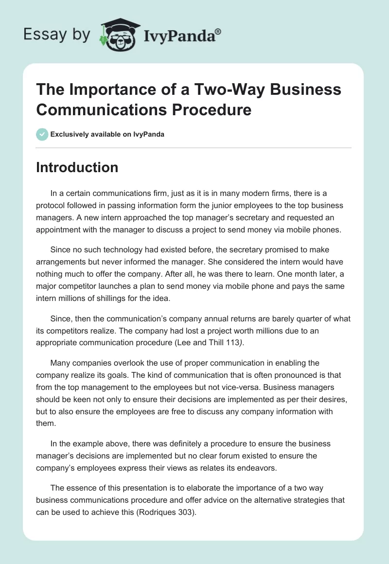 The Importance of a Two-Way Business Communications Procedure. Page 1