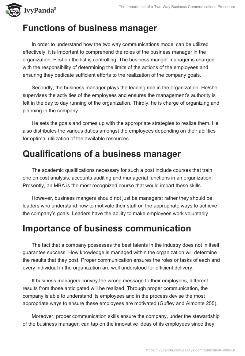 The Importance of a Two-Way Business Communications Procedure. Page 2