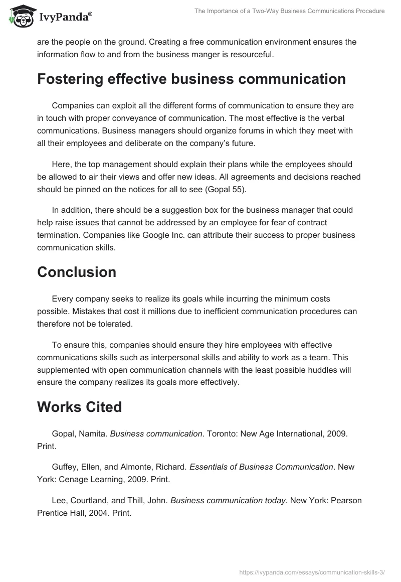 The Importance of a Two-Way Business Communications Procedure. Page 3