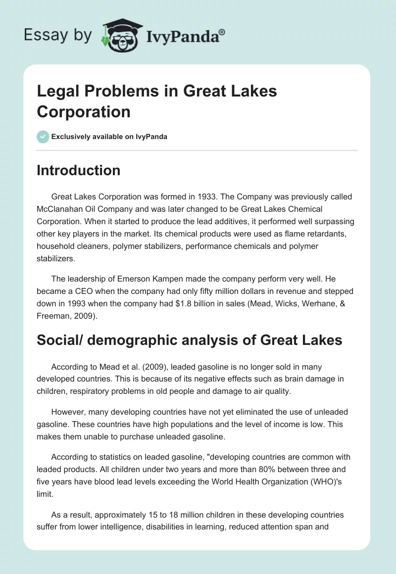 Legal Problems in Great Lakes Corporation. Page 1