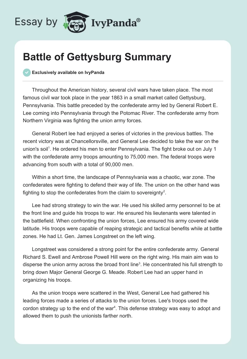 Battle of Gettysburg Summary. Page 1