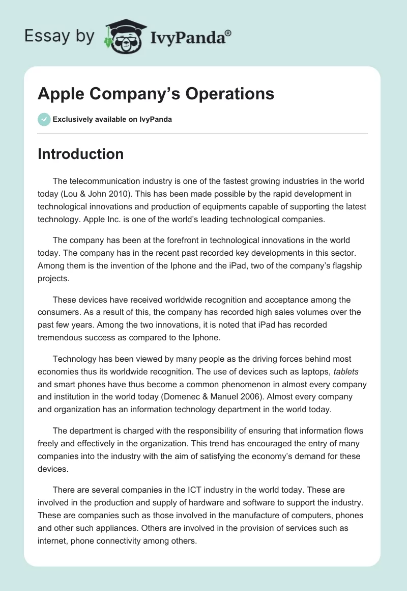 Apple Company’s Operations. Page 1