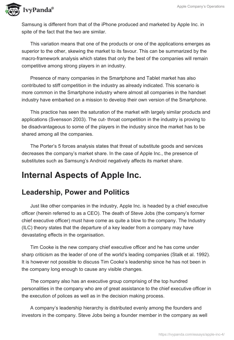 Apple Company’s Operations. Page 5