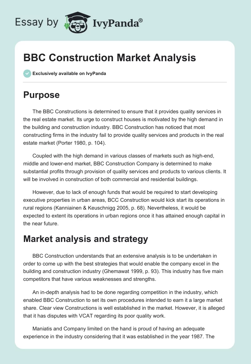 BBC Construction Market Analysis. Page 1