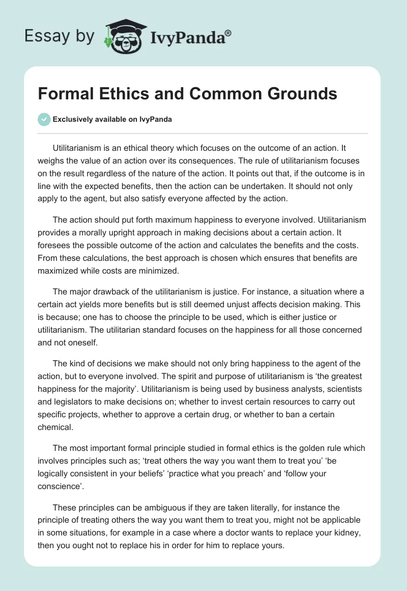 Formal Ethics and Common Grounds. Page 1
