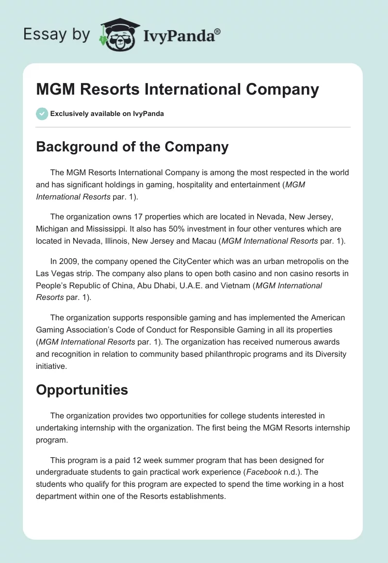 MGM Resorts International Company. Page 1