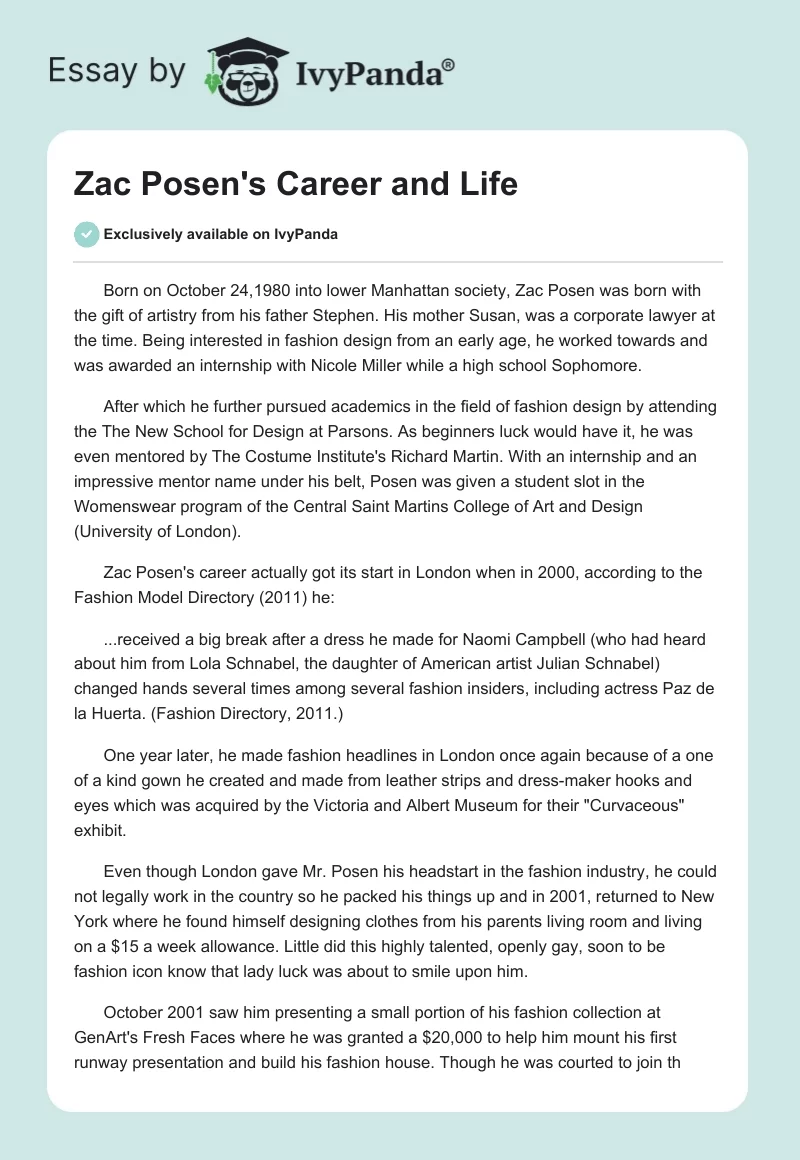 Zac Posen's Career and Life. Page 1